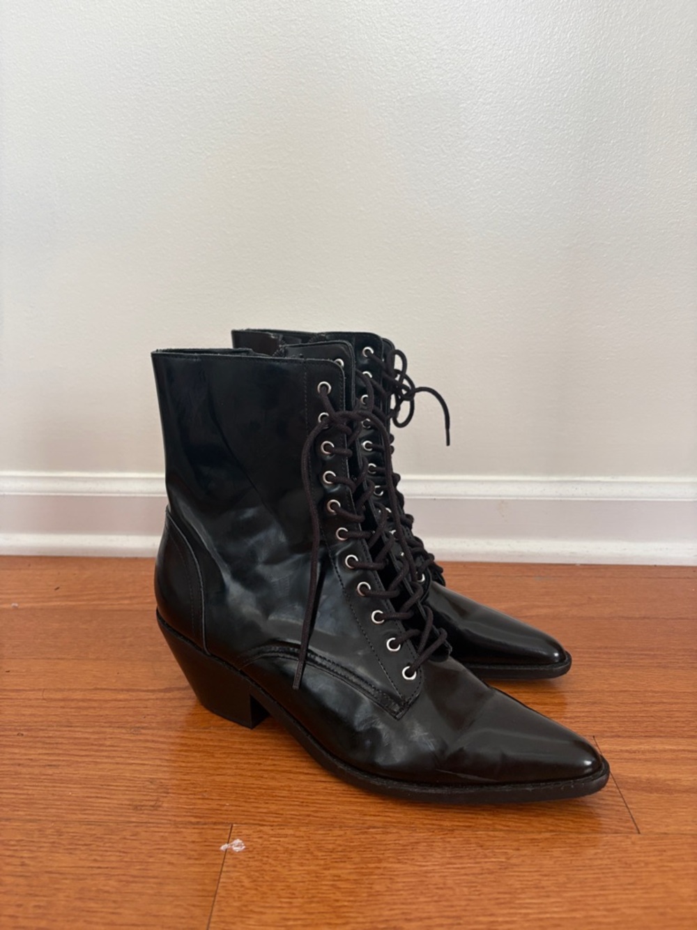 Marc Fisher Black Lace-Up Pointed Toe Boots